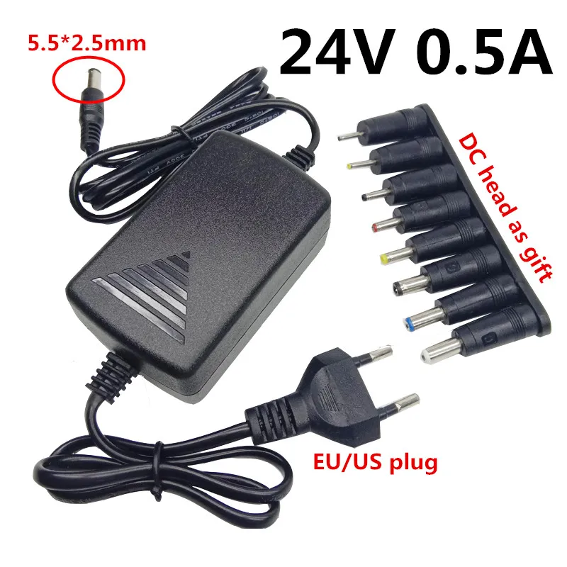 ЕС США штекер 24 вольт 0.5A 500mA AC DC адаптер питания 24 В ac адаптер 8 шт. DC Разъем Разъемы преобразования головы штекер