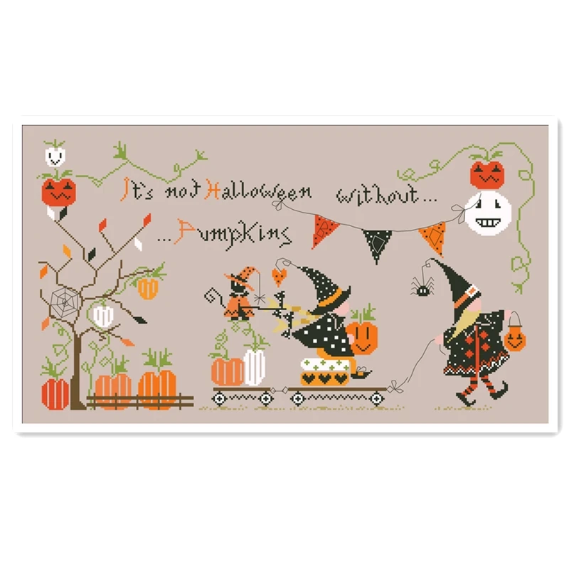 Набор для вышивки крестиком &quotХэллоуин с тыквой&quot хлопковая шелковая нить 18ct 14ct