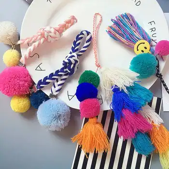 

Osmond Cute Pompom Ball Bag Pendant Tassel Fringe Faux Fur DIY Bag Ornaments Colorful Bag Accessories Parts Lovely Girls Gifts