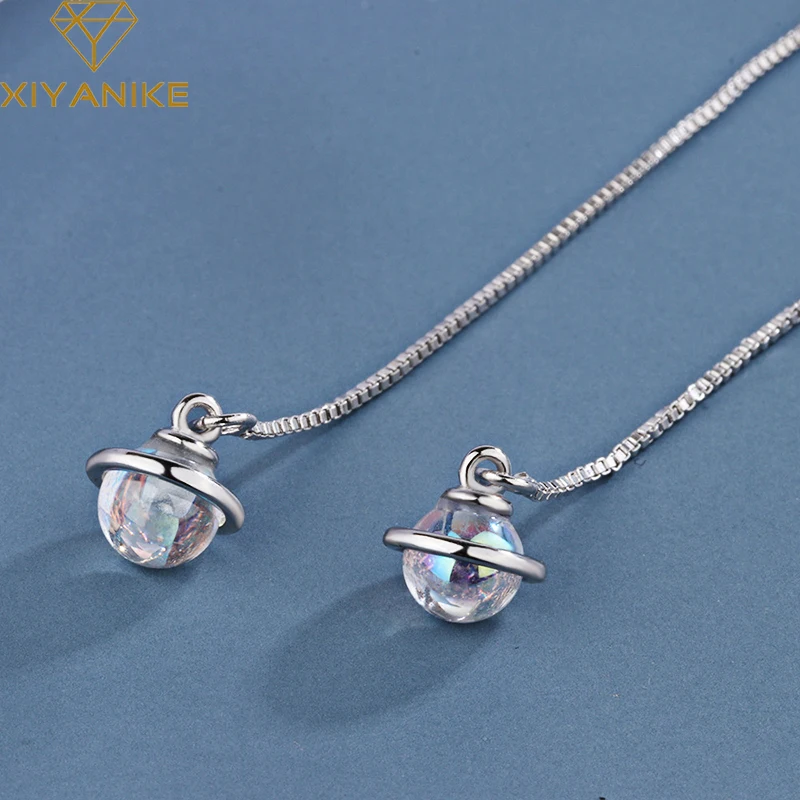 XIYANIKE 925 Sterling Silver Prevent Allergy Long Earrings for Women Korean Cute Elegant Planet Geometric Tassel Jewelry Gifts | Украшения