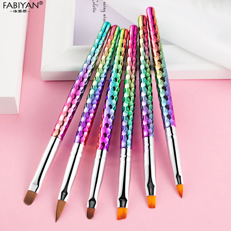 6 шт Кисть для дизайна ногтей, кисть для чистки пудры и пыли, круглая плоская кисть для рисования кристаллами, кончики для ручек, акриловый УФ-Гель-лак, инструменты для маникюра