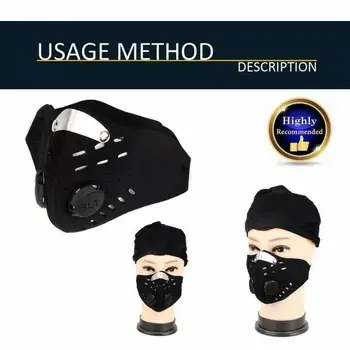 

Cycling Face Mask Activated Carbon Windproof Mask Exhaust Gas with 2 Valves 2 Filters for Outdoor Sports