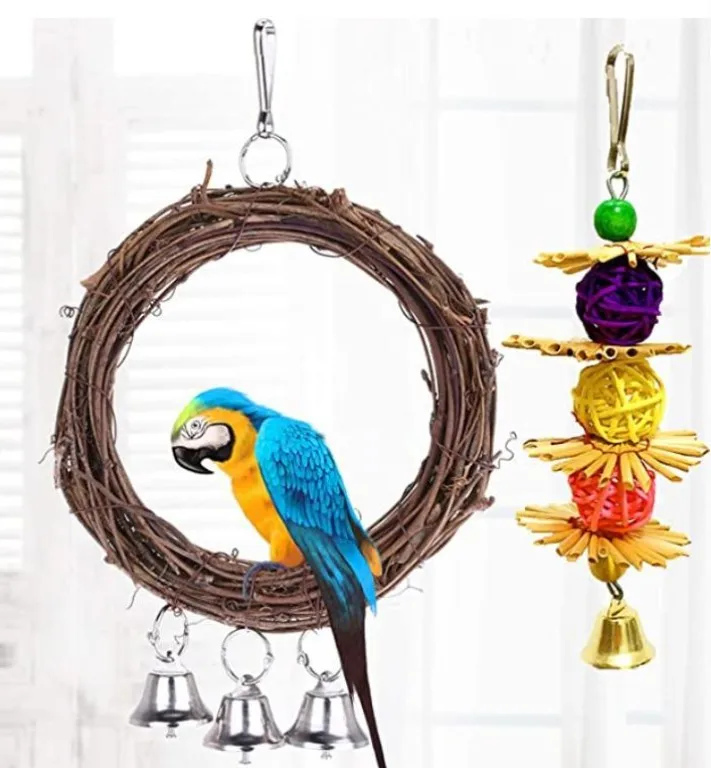 2pcs parrot toy bird set swing+grass sepak takraw gnaw string | Дом и сад
