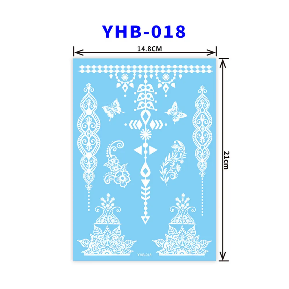 Хна для росписи мехенди кружевные тату-наклейки колье из белого кружева цветок левая временная татуировка наклейка роспись по телу водонепроницаемый для свадьбы - Цвет: YHB-018