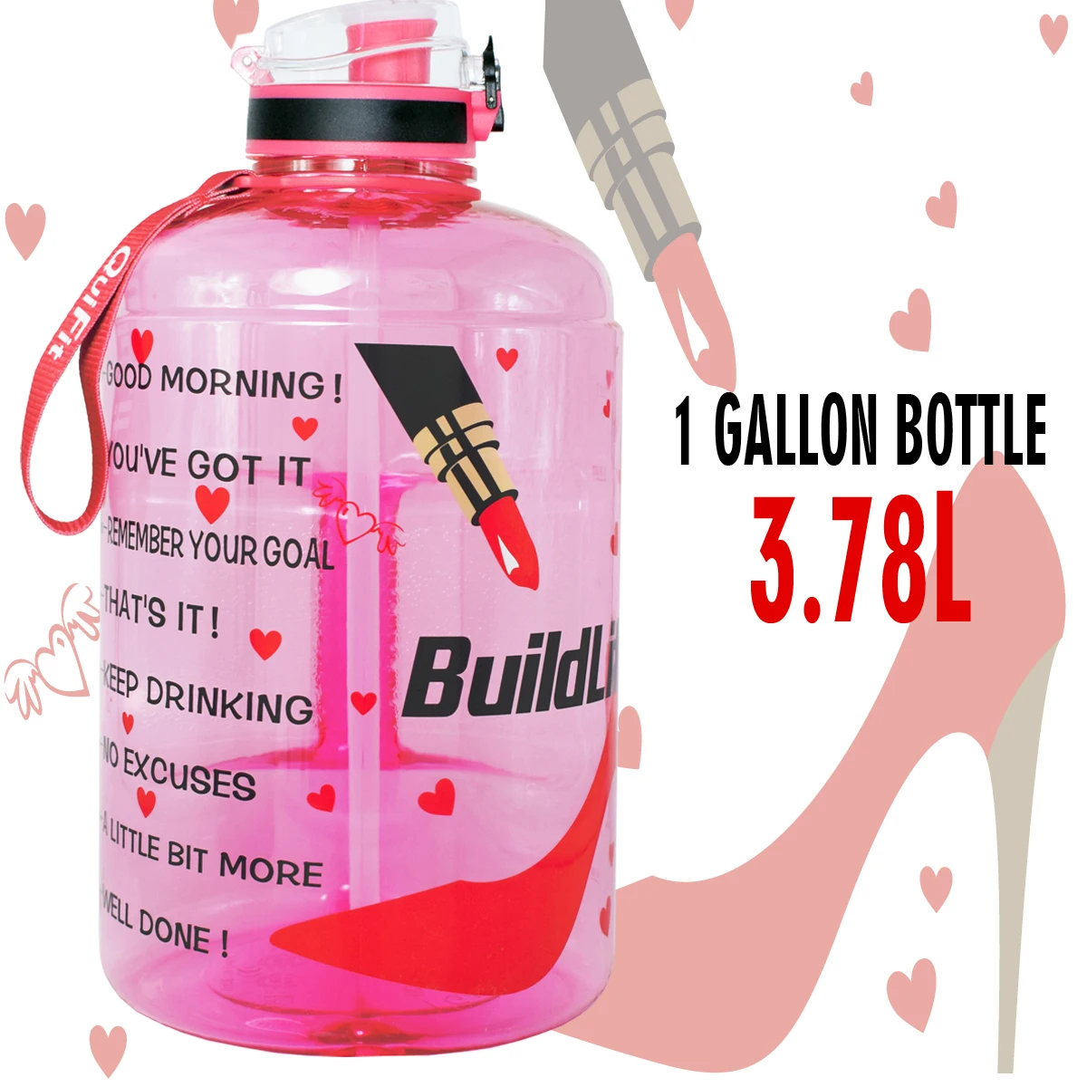 QuiFit 128 унций 73 унций 43 унций Спортивная большая галлонная бутылка для воды с фильтром для фруктов без бисфенола, бутылка для напитков, кувшин, тыква, тренажерный зал, туризм - Цвет: Ladies Pumps