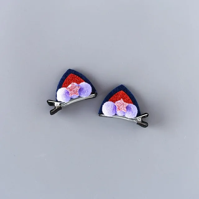 2pcs/Set Cute Hair Clips For Girls Glitter Rainbow Felt Fabric Flowers Hairpins Cat Ears Bunny Barrettes Kids Hair Accessories Navy Ball