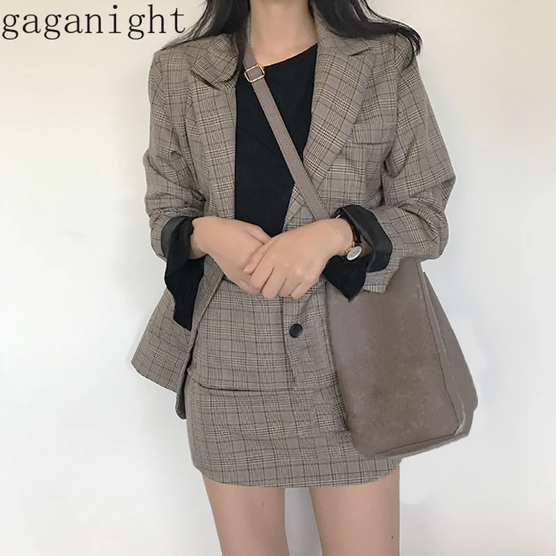 Женский клетчатый Блейзер Gaganight повседневный свободный офисный блейзер с