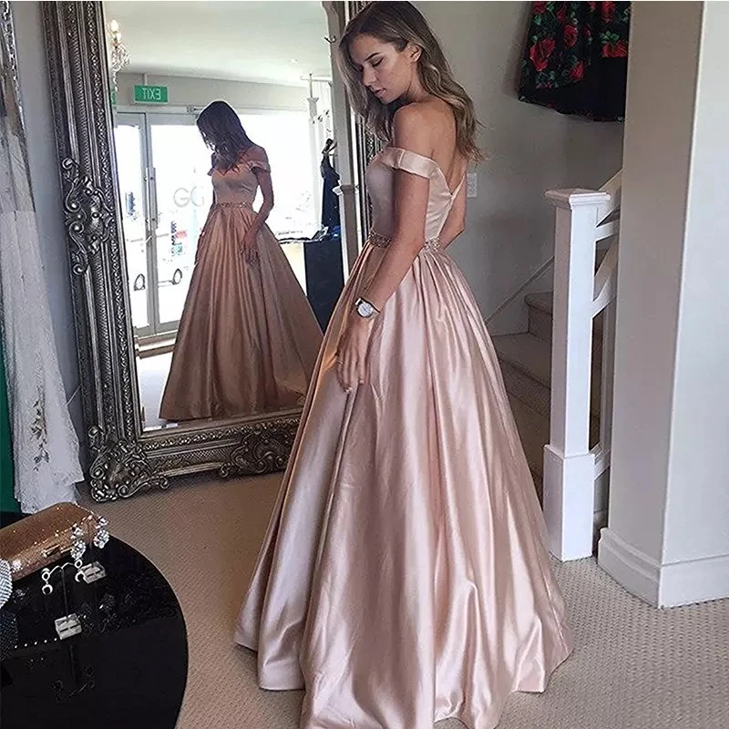 Sexy V-Neck Off Shoulder Backless Dresses Women Sleeveless Full Dress European Ladies Party Gowns 2021 Women Satin Maxi Dress plus size prom dresses