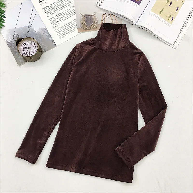 Maglietta dolcevita da donna nuova primavera Maglietta calda spessa Veet T-shirt Camicia a maniche lunghe con fondo femminile Tops396_voghion.com