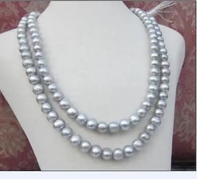 

NATURAL AAA+ 9-10MM ROUND SOUTH SEA GRAY PEARL NECKLACE 34" 14K GOLD CLASP