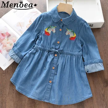 

Menoea Girls Denim Clothes 2020 New European and American Style Kids Cartoon Dress Children Clothing Girls Autumn Belt Dress