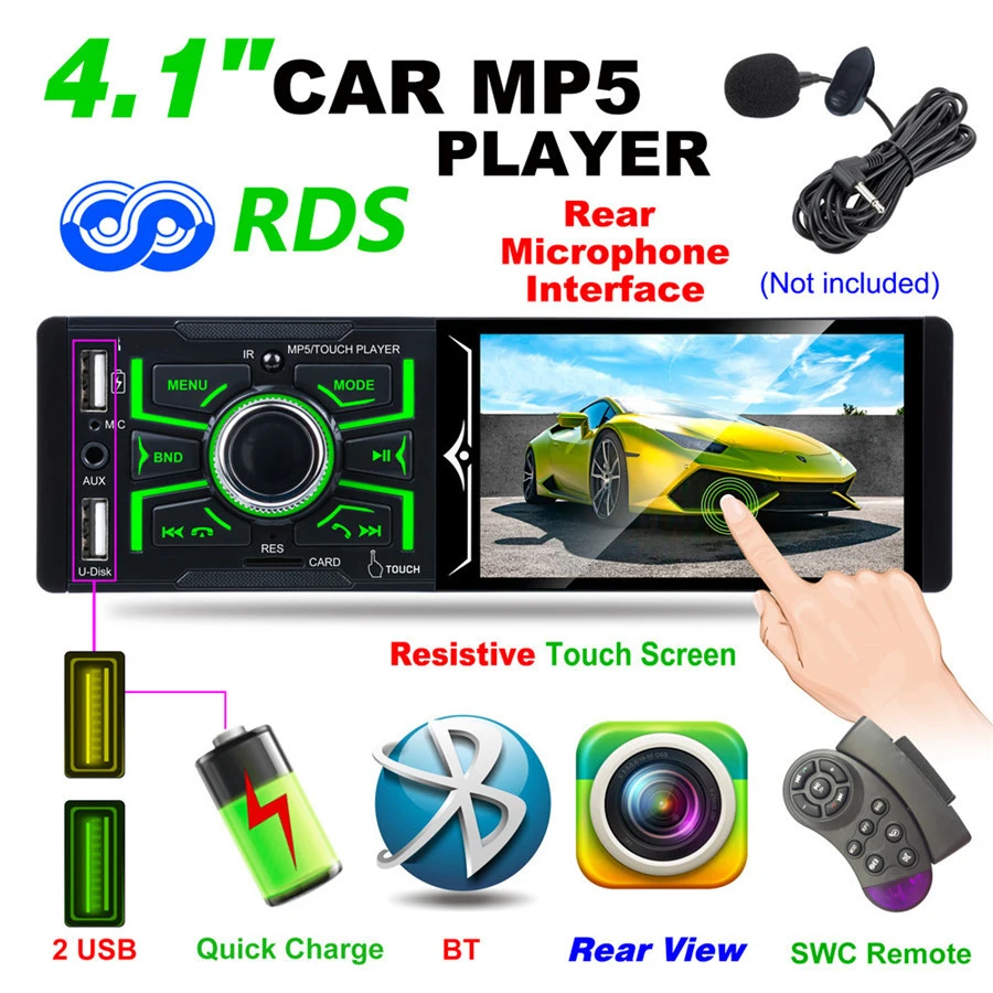 Автомобильный плеер с сенсорным экраном 4 1 дюйма RDS MP5/радио/Bluetooth AM FM-радио