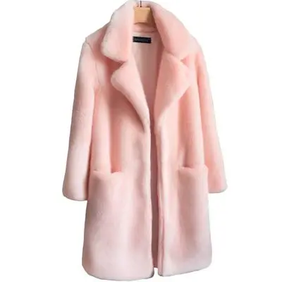 Pink Женская Шуба из искусственного меха норки розового, белого и серого цвета размера плюс, Меховая куртка с длинным рукавом, новая зимняя модная теплая одежда с карманами LD1246 - Цвет: Pink