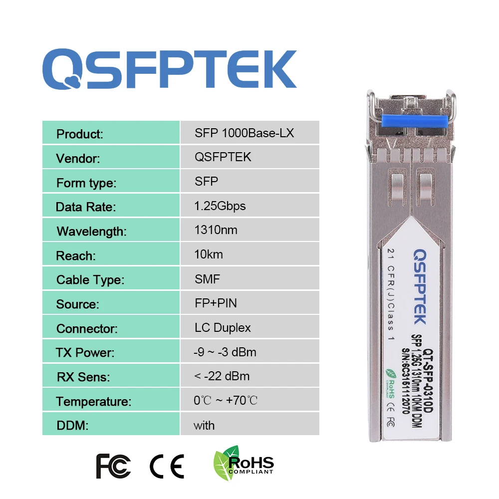 1000BASE LX SFP модуль 1310 нм 10км DDM LC гигабитный одномодовый мини гбик приемопередатчик