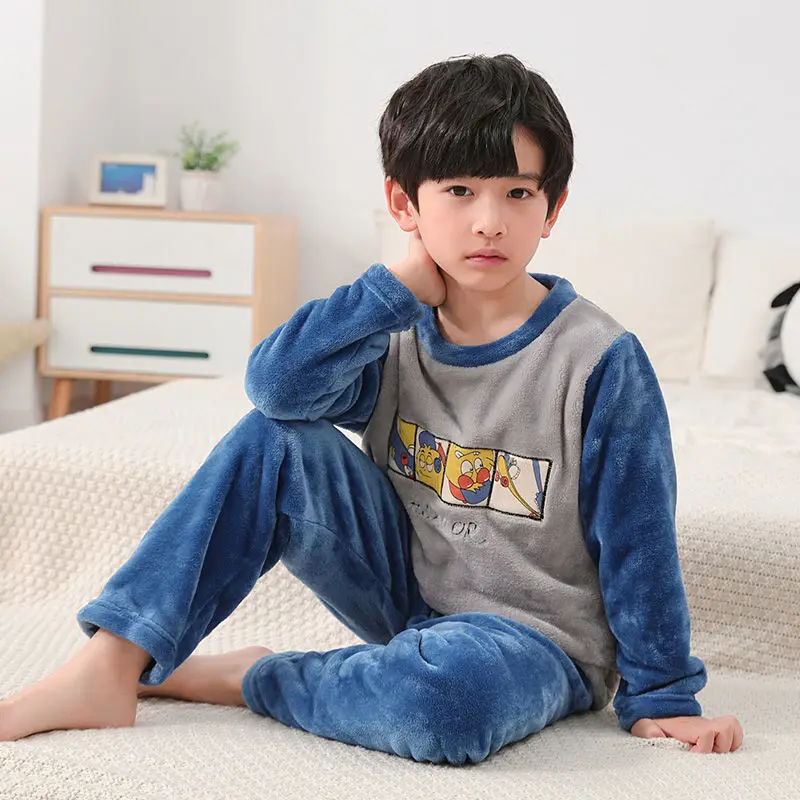 Boys Girls Pajamas Sets Thicken Autumn Winter Flannel Pijamas Children Coral Fleece Cartoon Pajamas for Teens Kids Sleepwear pajama sets couple	