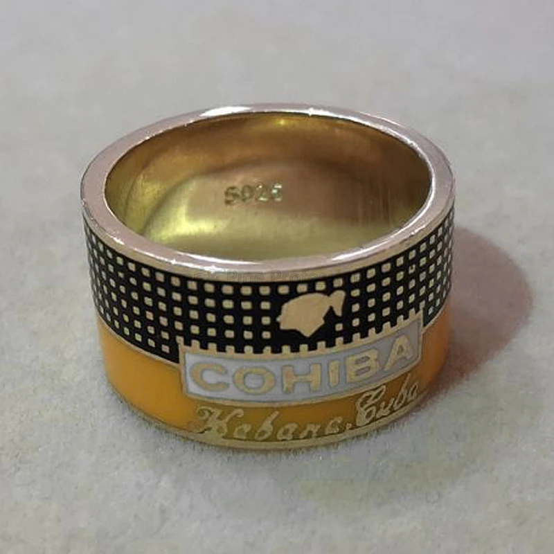 COHIBA элегантное сигаретное кольцо позолоченное 925 пробы Серебряное кольцо креативный Ювелирный Набор для курения подарочная коробка