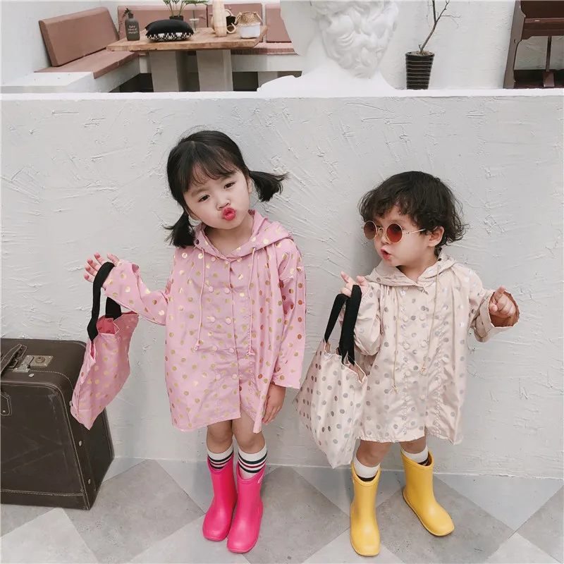 

19 Autumn New Style Korean-style Men And Women Children Mid-length Trench Coat CHILDREN'S Raincoat Rain Silk Cartoon Polka Dot R
