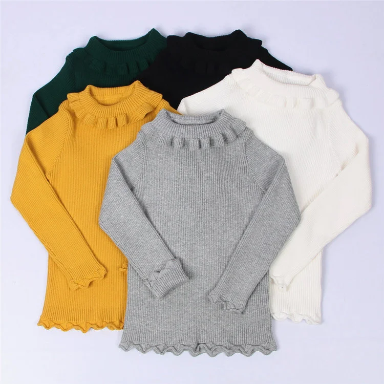 

Autumn Winter Children Sweaters Ruched Collar Bottoming Tops Kids Clothing Soft Cotton Toddlers Girls Knitting Pullovers 1-5Y