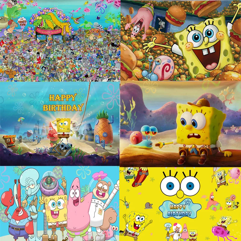 

Sponge-Bob Background starfish photography Wall Backdrop Birthday Tablecloth Party Decoration Baby Shower Banner Kid's Toy