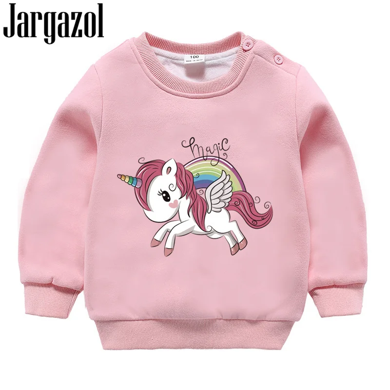Jargazol Winter Warm Toddler Girl Unicorn Horse Fleece Sweatshirt Children Boy Tops Rainbow Little Pony Coat Baby Kids Sweater