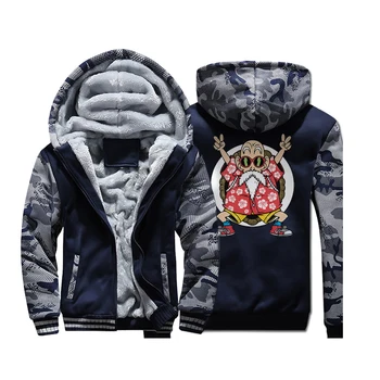 

Dragon Ball Winter Warm Zipper Coat Japan Anime Camo Mens Jacket Camouflage Fleece Bodywarmer Harajuku Master Roshi Sweatshirt