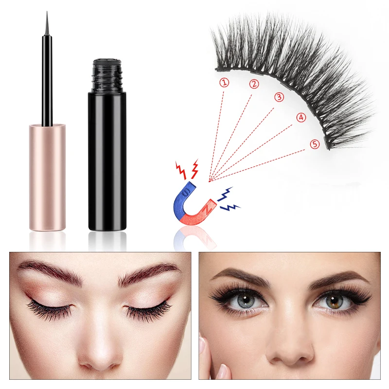 Waterproof Mink Magnetic Eyelashes Set with Eyeliner and Tweezers