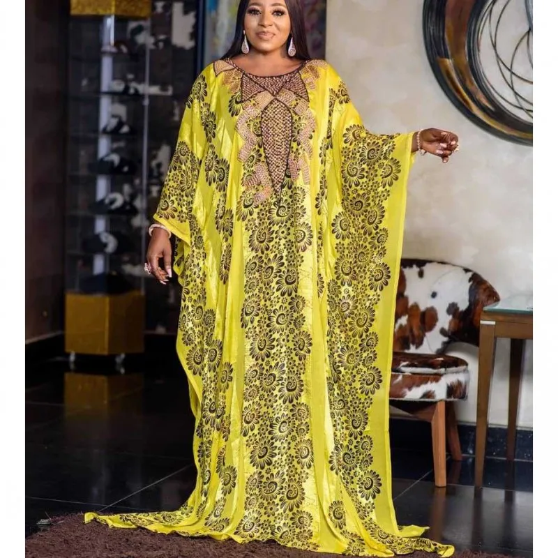 Dashiki Loose African Dresses African Dresses Women Autumn Bat Sleeve Chiffon Hot Diamond Dress Robe Inner Skirt 2 Piece Set