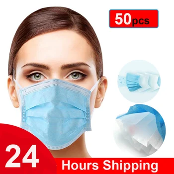 

50 pcs Face Masks Disposable Masks Maske Maschere 3-Ply Anti Dust Nonwoven Elastic Earloop Salon Mouth Masque dropshipping