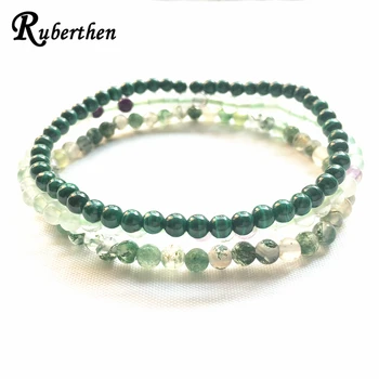 

Ruberthen AAA Grade Malachite Fluorite Bracelet Set Natural Moss Agates Bracelet 4 mm Mini Gem Stone Energy Bracelets