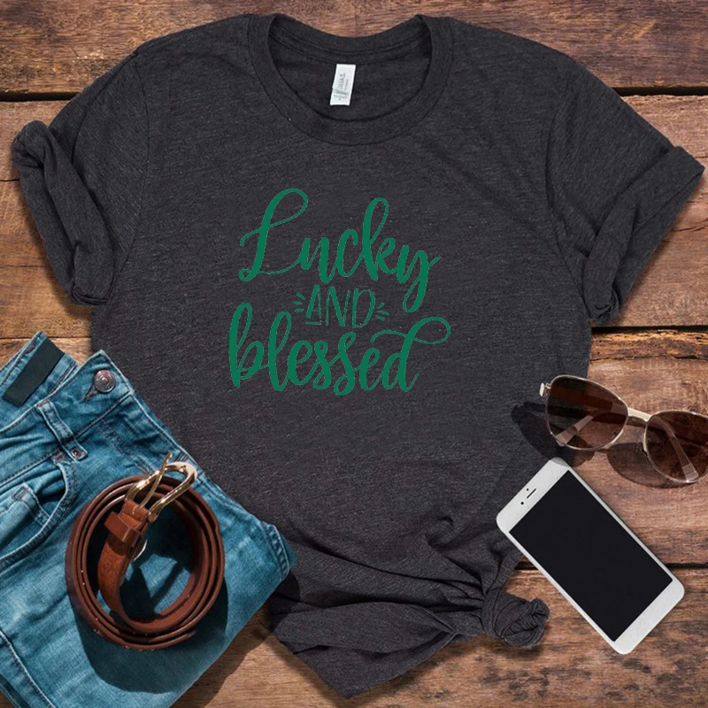 

Lucky Blessed Graphic Tees Harajuku Tee 90s Print Casual 2020 Women St Patrick's Day Shamrock Graphic T Shirts