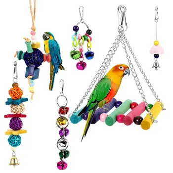 

6Pcs/Set Bird Parrot Toys Wooden Hanging Swing Hammock Climbing Ladders Parakeet Cockatiels Perches Pet Supply