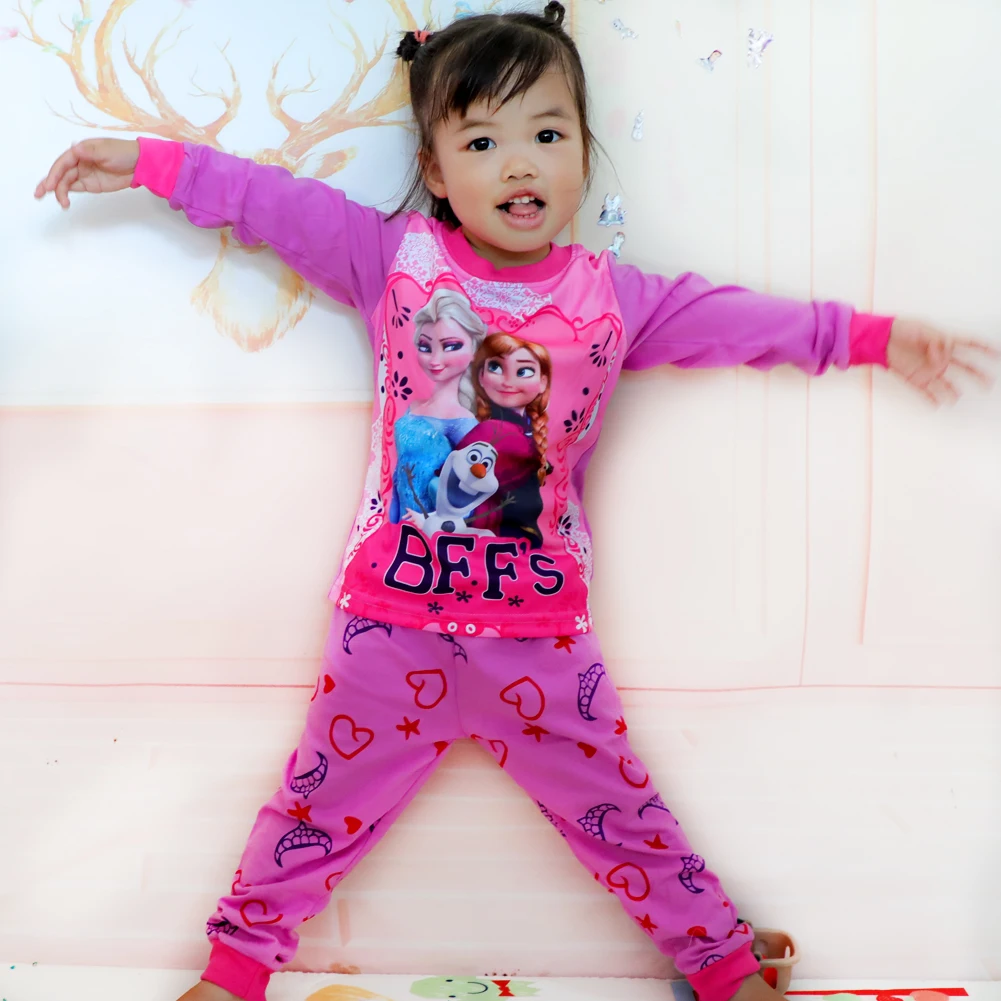 Hot Children's Pajamas Anna Elsa Sleepwear Long Sleeve T-shirt Sports Pajamas Set Cartoon Kids Boys Girls Baby Pajama