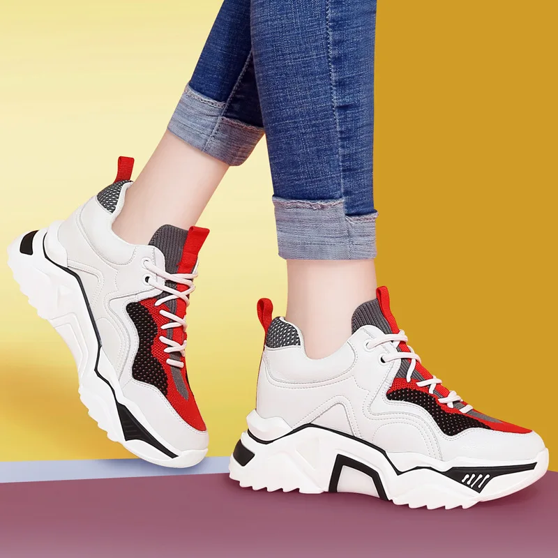 

Sports Shoes Female 2020 Season Wild Ulzzang Thick Bottom Lady White Inside Increase Torre Shoes Luxury Design Sneakers Women