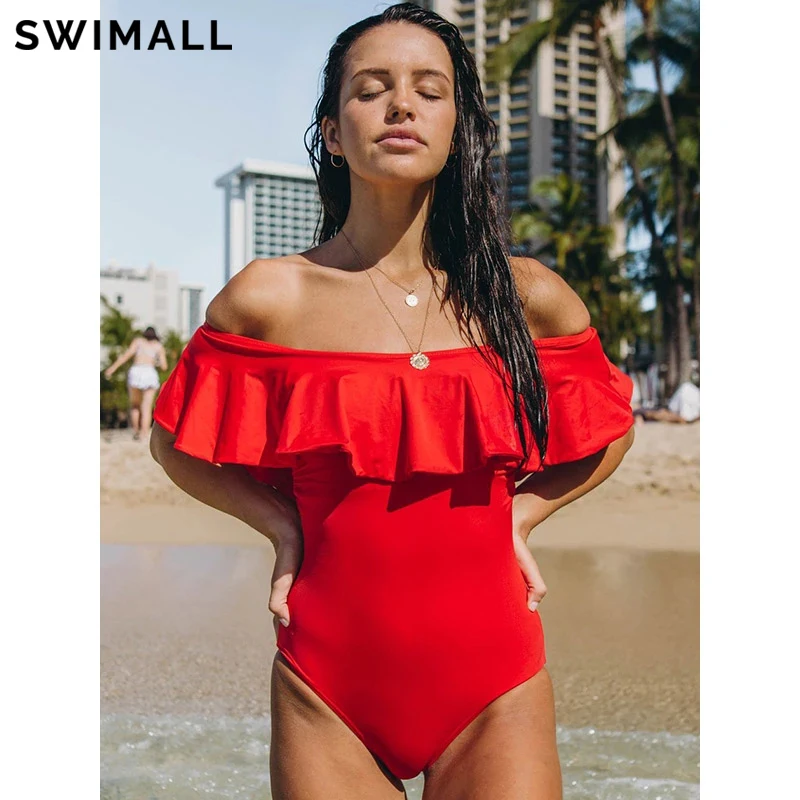 red push up one piece swimsuit