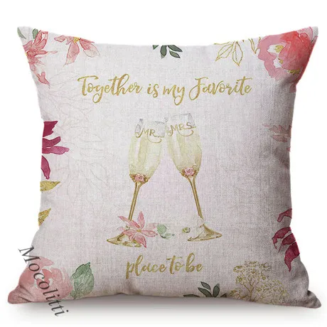 Nordic Valentine's Day Water Color Flowers And Letters For Love Decoration Sofa Throw Pillows Cotton Linen Square Cushion Cover M192-4