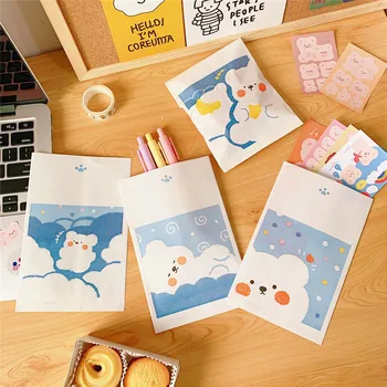 

4PCS Kraft Paper Bags Treat Candy Bag Chevron Kawaii Cute Bag for Wedding Birthday Easter Festival Party Favors Supplie Gift Bag