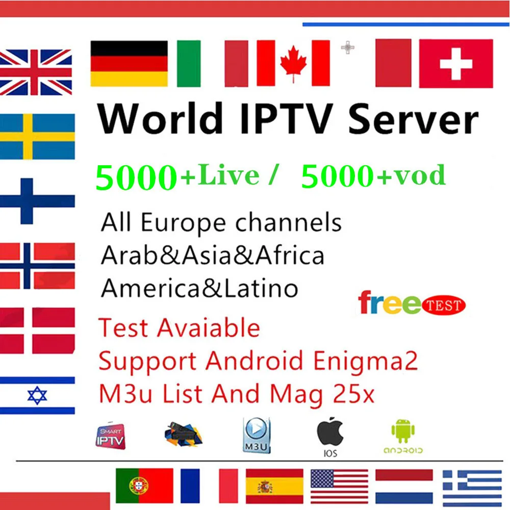 

IPTV Subscription France Arabic UK Spain German Italy Portugal USA Adult 5000+ Live 5000+ VOD Smart TV Android APK IPTV M3U