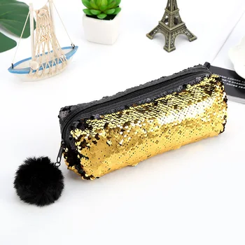 

Pencil Case Reversible Sequin Hairball PencilCase For Girls Stationery Gift Polyester Material