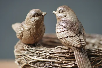 

American Countryside Style Sparrow Bird Couple and Nest Resin Model Statue Decor Gift Craft Accessories Embellishment Furnishing