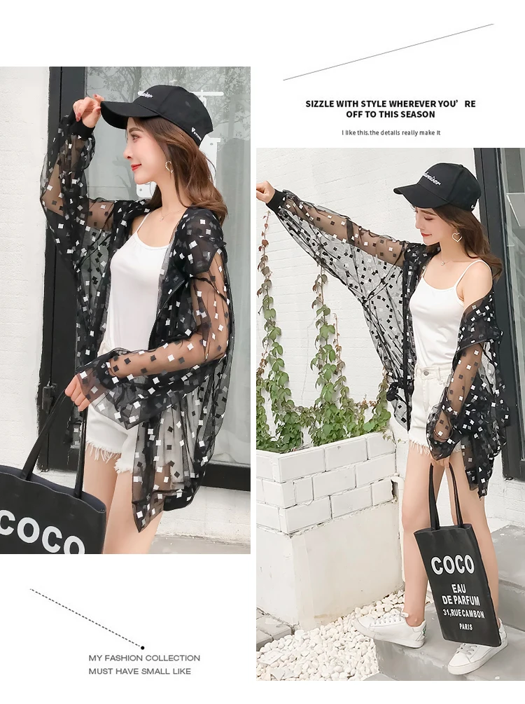 Summer Autumn Sun Protection Transparent Jacket Women Harajuku Loose Thin Hooded Black Jacket Cardigan Coat Casaco Feminina