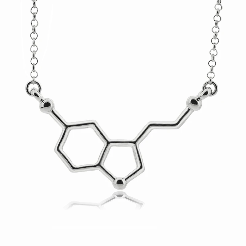 UK MOLECULE SEROTONIN PENDANT NECKLACE Science Silver Jewellery Gift Quirky Cool 