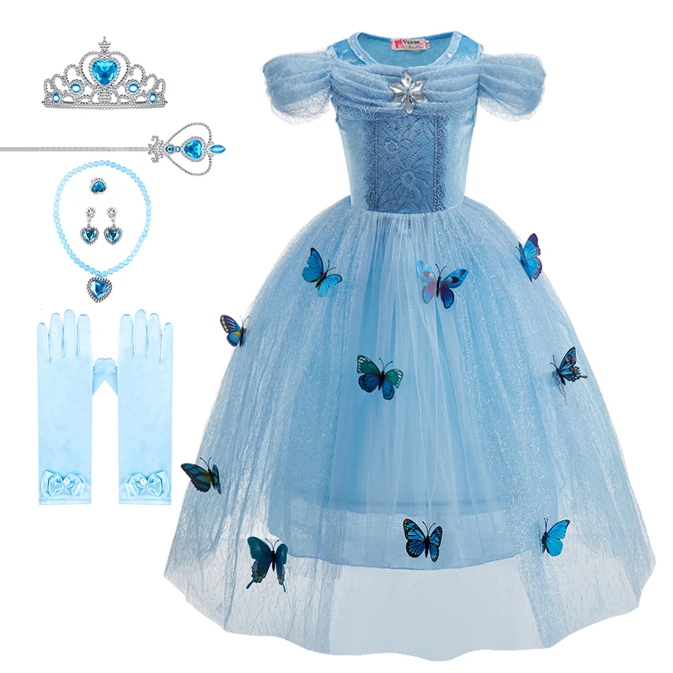 Kids Princess Dress Up with Butterflies Girls Cinderella Costume Carnival Outfits Birthday Clothes Children Party Fancy Disguise baby girl skirt apparel Dresses