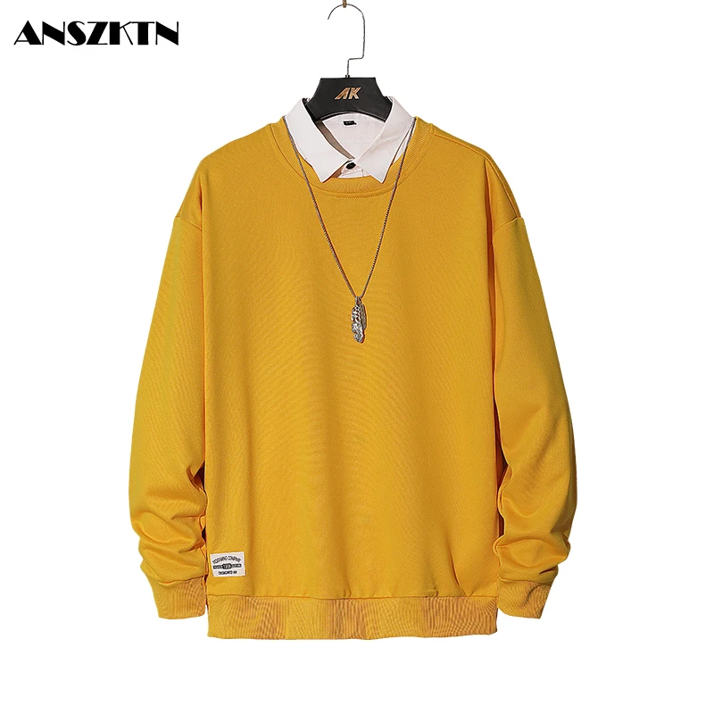 ANSZKTN-Jersey informal con cuello en V para hombre, Camisa ajustada de manga larga, Jersey de punto de algodón, Top para Otoño e Invierno
