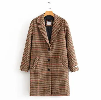

HCBLESS 2020 spring new single-row three-button suit collar plaid woolen coat women's loose coat