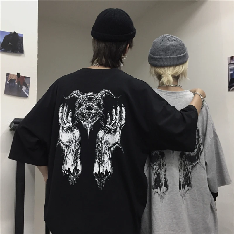 Уличные готические топы с принтом Ulzzang, Прямая поставка, Панк Винтаж, harajuku vegan, одежда с коротким рукавом, футболка в стиле хип-хоп, футболка унисекс