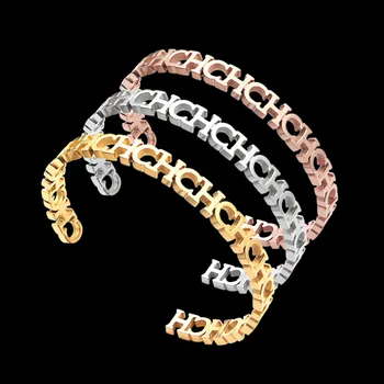 

Hot Sell Rose Gold Color CH Letter Spring OPening Cuff Bangle Bracelet For Women Jewelry Gift