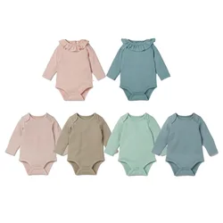 Ensemble de vêtements pour bébés filles, barboteuse avec pantalon, couleur unie, en coton, à manches longues, automne 