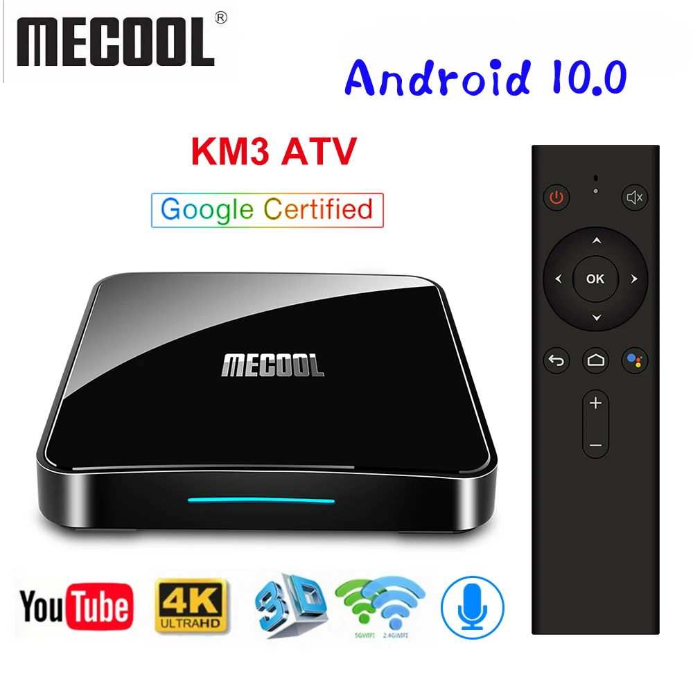 Mecool KM3 ATV Android 10.0 Google Certified TV Box 4GB 64GB Androidtv Amlogic S905X2 KM9 Pro RAM 32GB 4K Wifi Set Top | Электроника