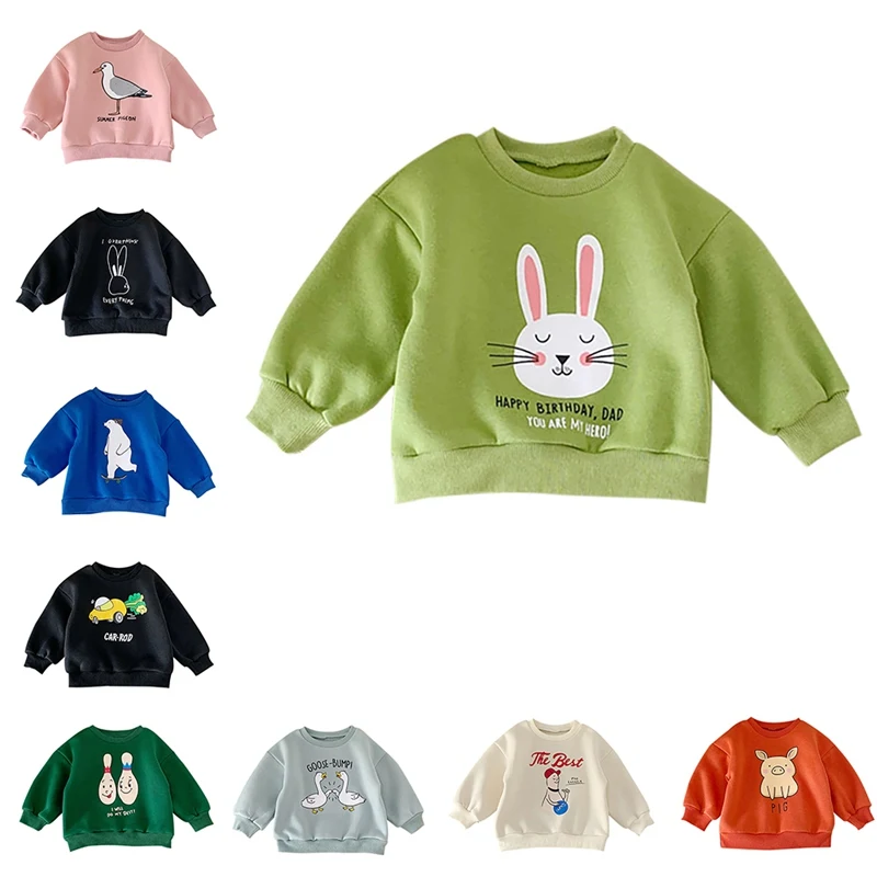 

Winter Baby Girl Boy Clothes Cartoon Animal Print T-Shirts Casual Long Sleeve Sweatshirt Kids Thicken Clothes For Kids Boy Girl