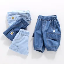 Г. Летние детские тонкие брюки в Корейском стиле джинсовые шорты для девочек, модные детские короткие свободные джинсы короткие штаны для маленьких мальчиков ZL107